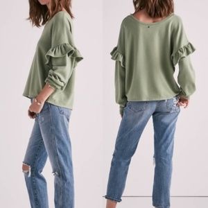 NWT {Lucky Brand} Green Ruffle Sleeve Sweatshirt